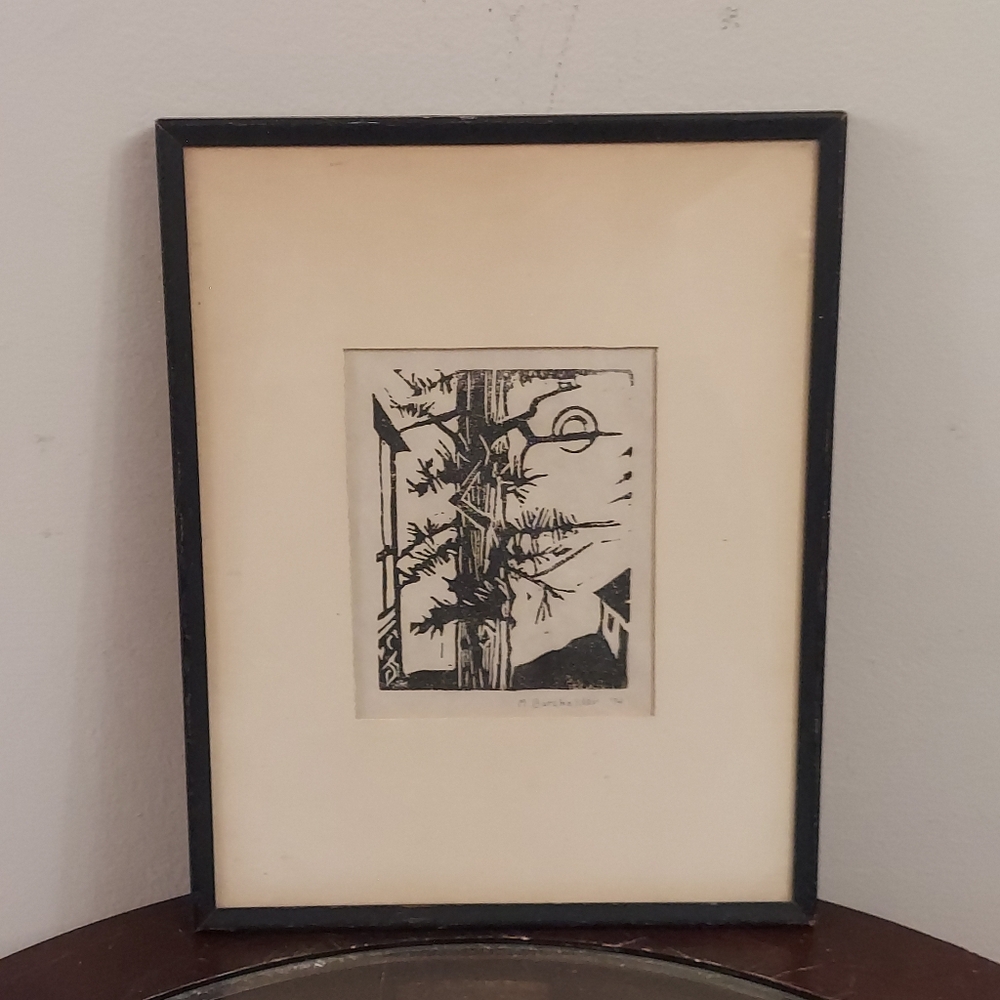 M. Batchelder '74 Signed Original Woodblock Ink Print of Withered Tree at Night